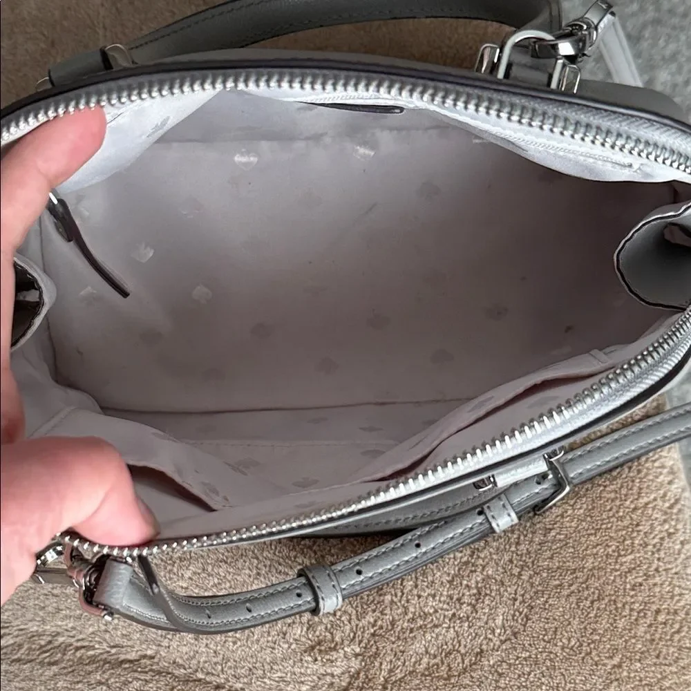 Kate Spade Gray Leather Dome Satchel Crossbody Bag